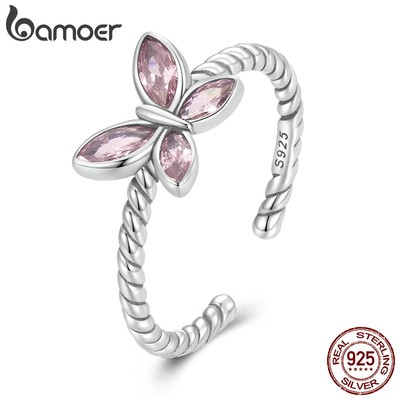 BAMOER Nhẫn bạc 925 HìNh BướM ThờI Trang Cho Nữ