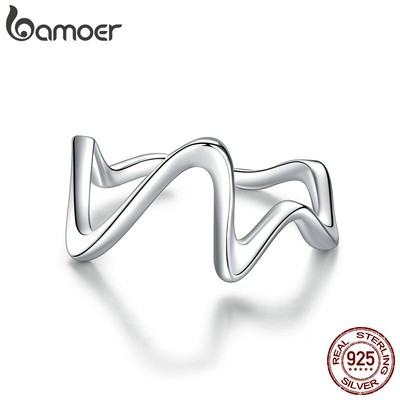Nhẫn Bamoer SCR673 Bằng Bạc 925 Sterling Kiểu Dáng Gợn Sóng Độ Mở Có Thể Điều Chỉnh Cho Nữ