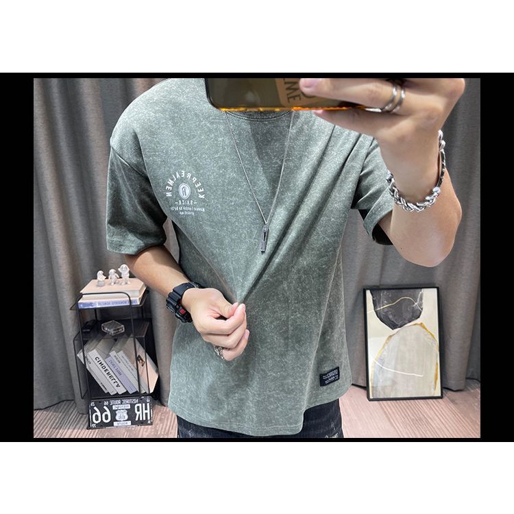 Áo Thun Cổ Tròn Họa Tiết Màu Nhuộm Phong Cách Hàn Quốc Thời Trang Mùa Hè Cho Nam