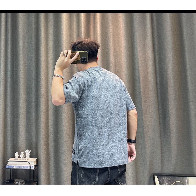 Áo Thun Cổ Tròn Họa Tiết Màu Nhuộm Phong Cách Hàn Quốc Thời Trang Mùa Hè Cho Nam