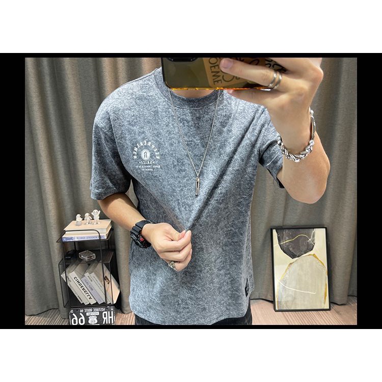 Áo Thun Cổ Tròn Họa Tiết Màu Nhuộm Phong Cách Hàn Quốc Thời Trang Mùa Hè Cho Nam