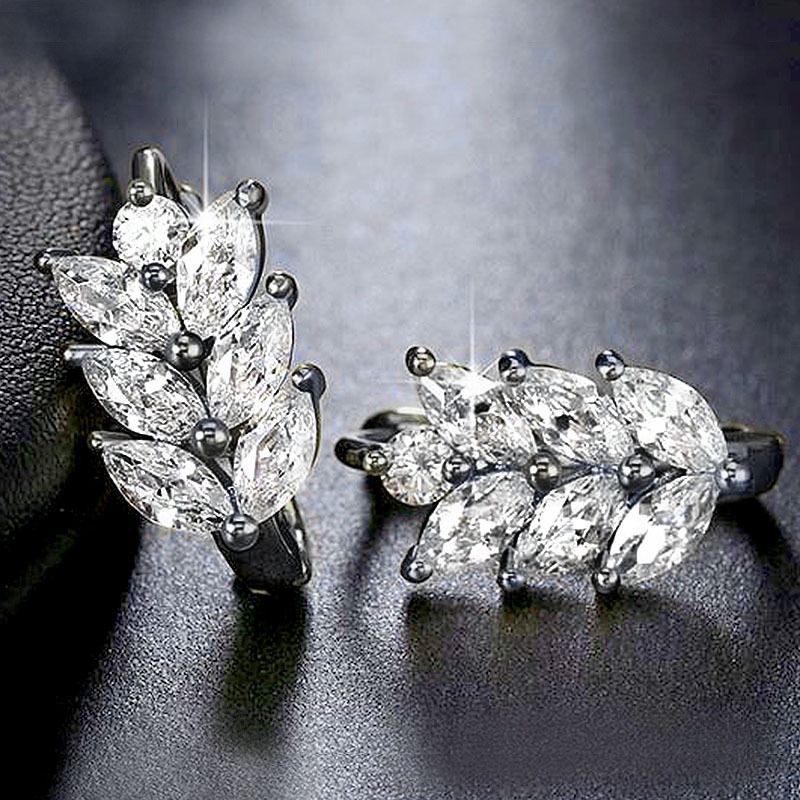 Bông Tai Hình Chiếc Lá Đính Đá Zircon Thời Trang Cho Nữ