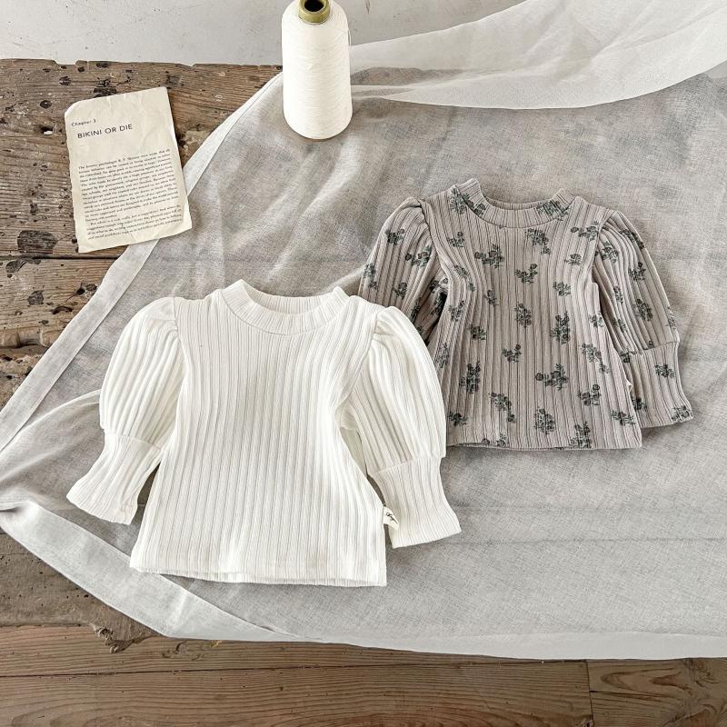 Áo Thun Tay Phồng In Họa Tiết Hoa Thời Trang Xuân Thu Hàn Quốc Cho Bé Gái