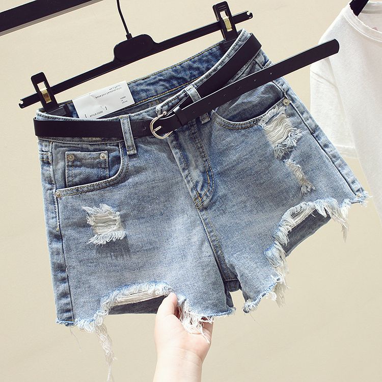 Quần Short Denim Lưng Cao Ống Rộng Mỏng Phối Rách Thời Trang Mùa Hè Hàn Quốc Mới 2023 Cho Nữ