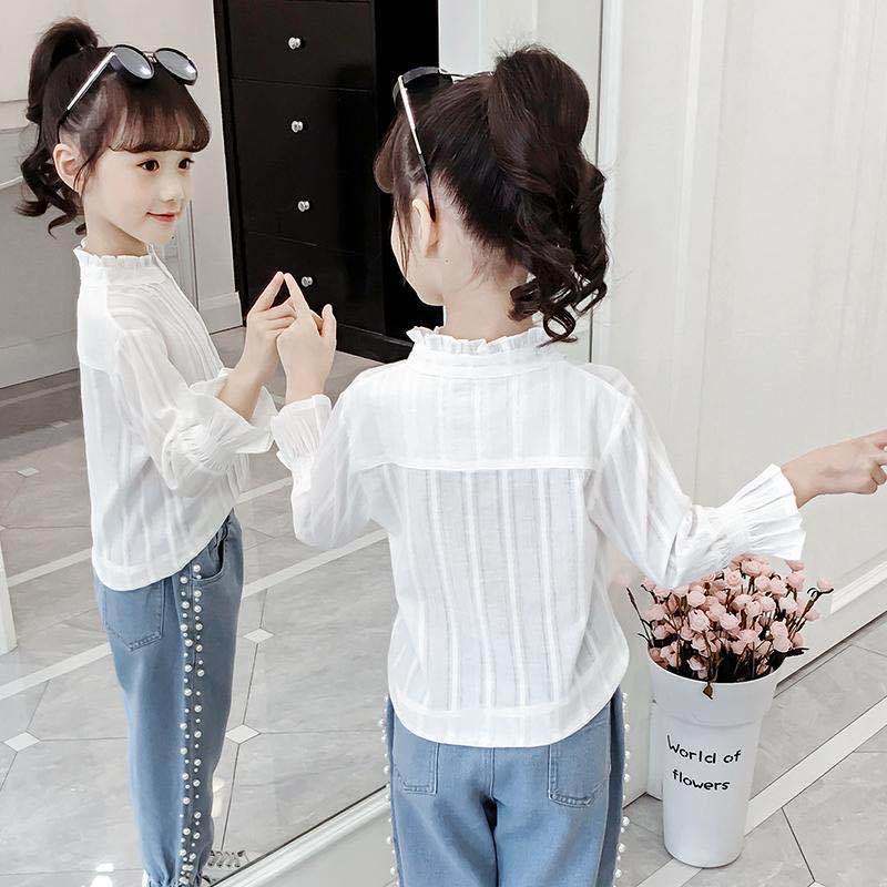 Áo Sơ Mi Trắng Tay Dài Chống Nắng Phong Cách Phương Tây Dành Cho Bé Gái