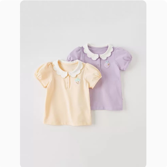 Áo Thun Cotton Tay Ngắn Cổ Búp Bê Thời Trang Mùa Hè Mới 2023 Cho Bé Gái