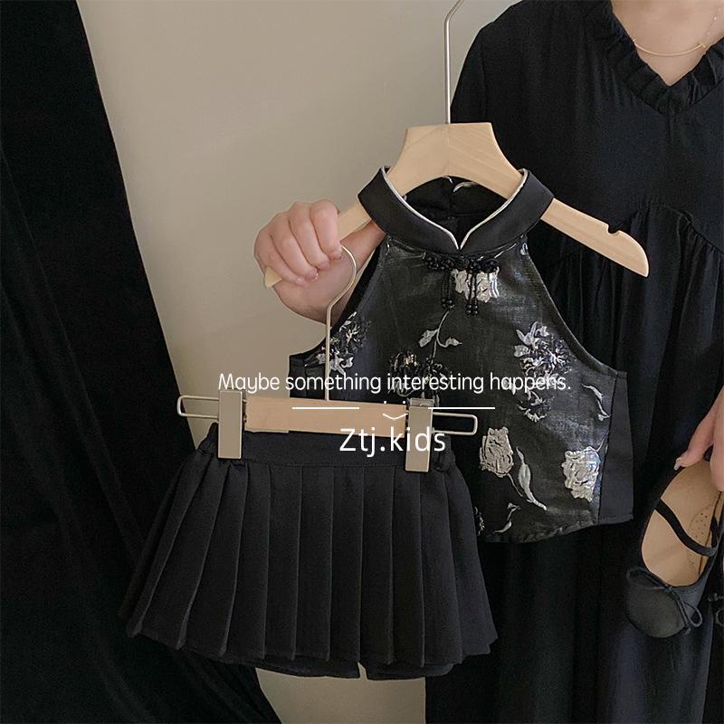 Bộ Áo Sườn Xám + Quần Culottes Xếp Ly Phong Cách Trung Hoa Mới 2023 Thời Trang Dành Cho Bé Gái 6.24