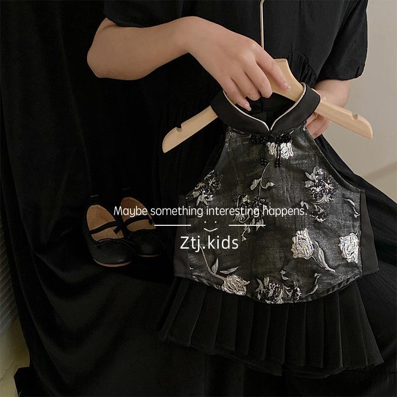 Bộ Áo Sườn Xám + Quần Culottes Xếp Ly Phong Cách Trung Hoa Mới 2023 Thời Trang Dành Cho Bé Gái 6.24