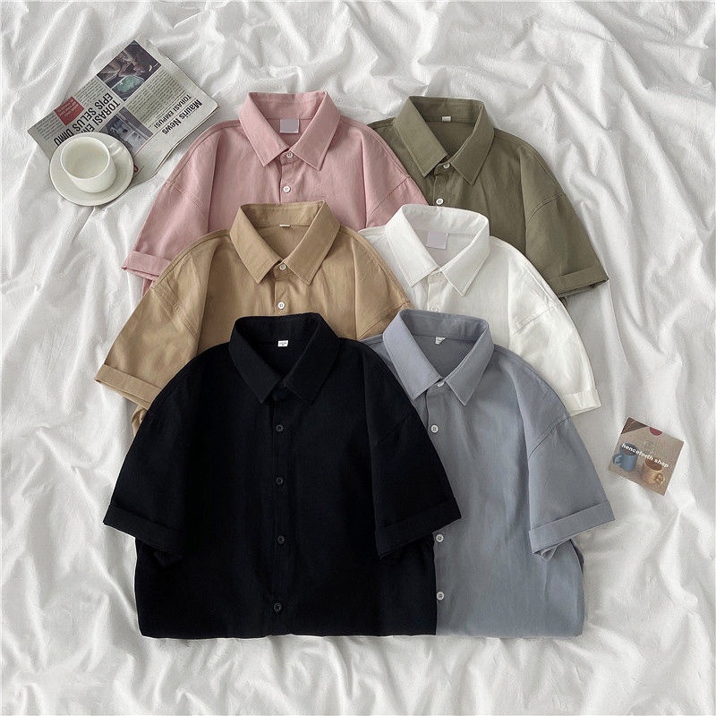 Áo Sơ Mi Tay Ngắn Dáng Rộng Màu Trơn Phong Cách Hàn Quốc Thời Trang Mùa Hè Mới Cho Nữ