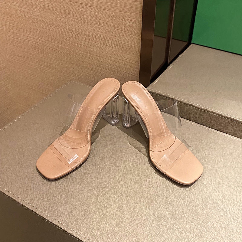 Dép Sandal Gót Dày Trong Suốt Màu Bạc Đơn Giản Thoải Mái Thời Trang Mùa Hè Cho Nữ