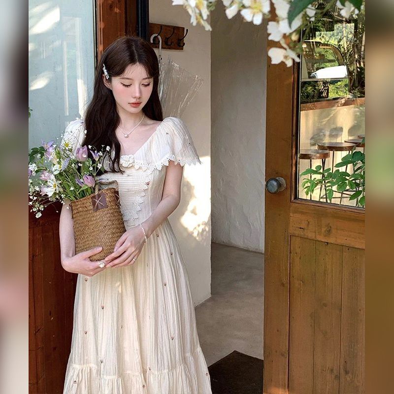 Đầm Dáng Dài Cổ Chữ v In Họa Tiết Thời Trang Pháp Cổ Điển Hàng Mới 2023~7.5