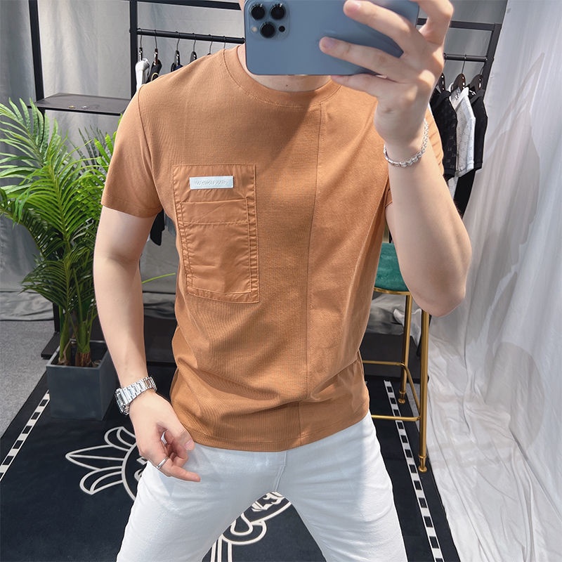 Hàng Có Sẵn! Hàng Có Sẵn!Áo nam Tay Ngắn Màu Trơn Đơn Giản Phong Cách Châu Âu Thời Trang Mùa Hè Mới 2023