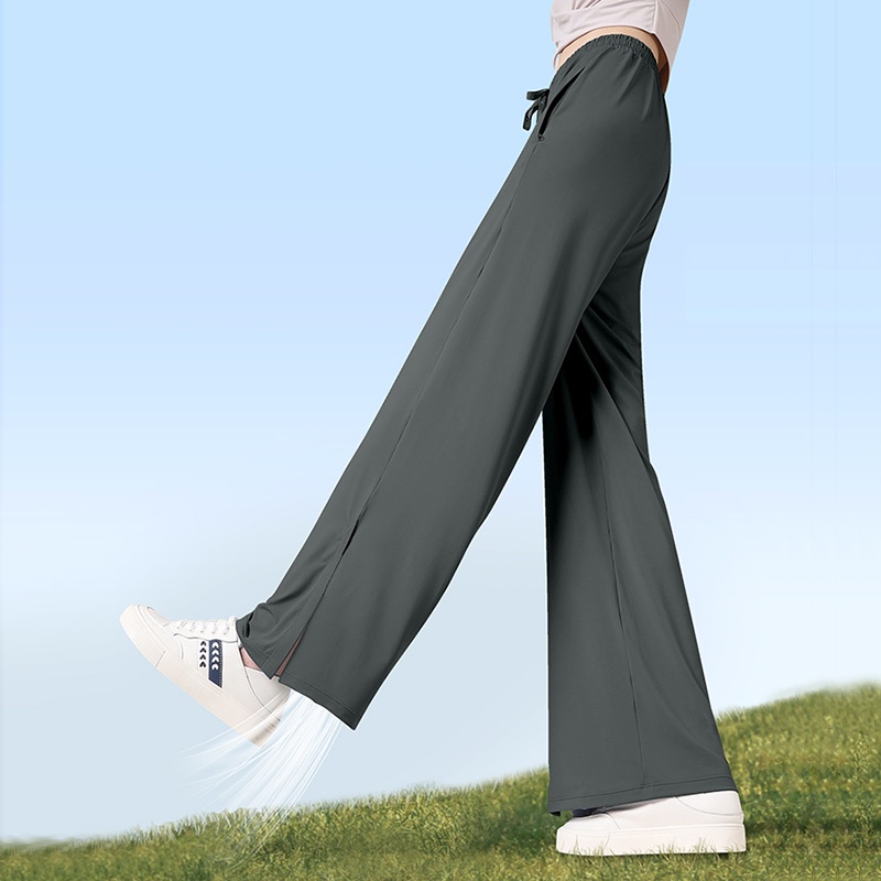 Camel ice silk wide-leg pants women's elastic high-eo slim straight-leg pants