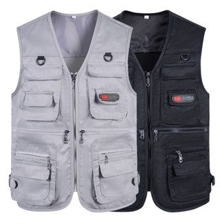 Áo Khoác Ghi Lê Phối Lưới Dày Dặn Nhiều Túi Thời Trang Xuân Thu Cho Nam Trung Niên