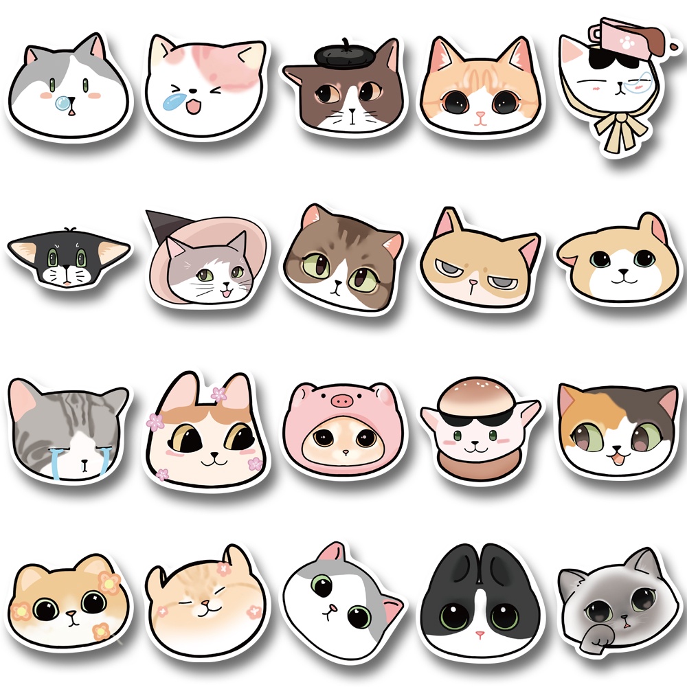 Bộ 40 Miếng Dán Trang Trí Điện Thoại / Máy Tính Chống Thấm Nước Hình Mèo Hoạt Hình Dễ Thương
