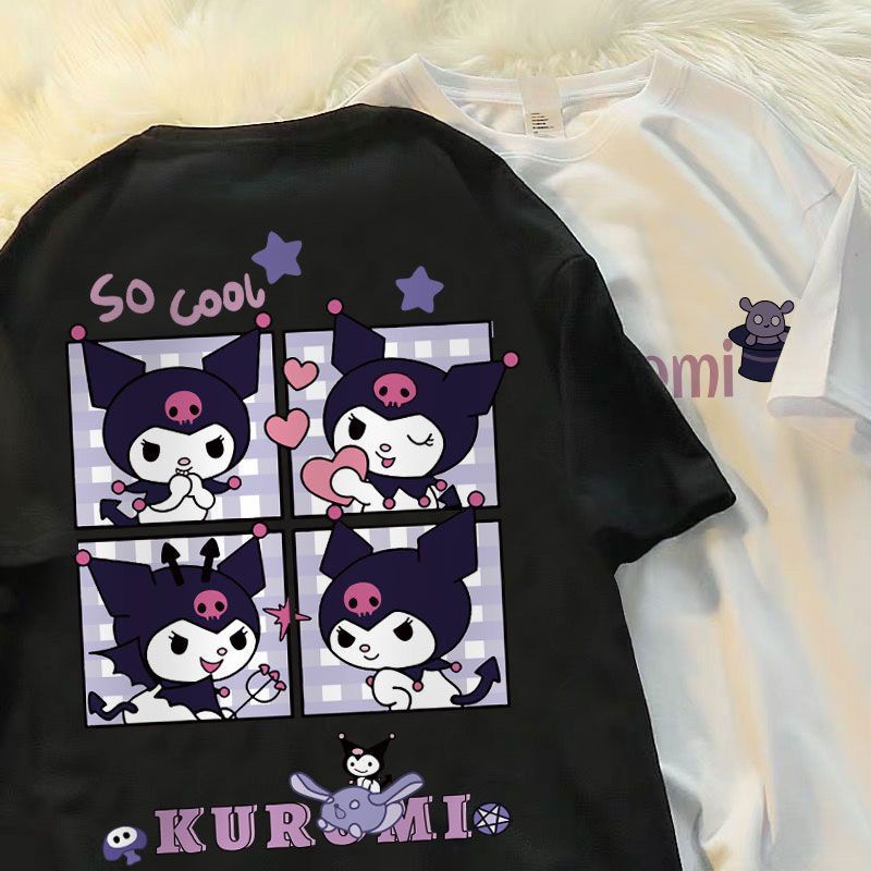 Áo Thun Cotton Tay Ngắn Dáng Rộng In Hình Kuromi Dễ Thương Thời Trang Mùa Hè Cho Nữ