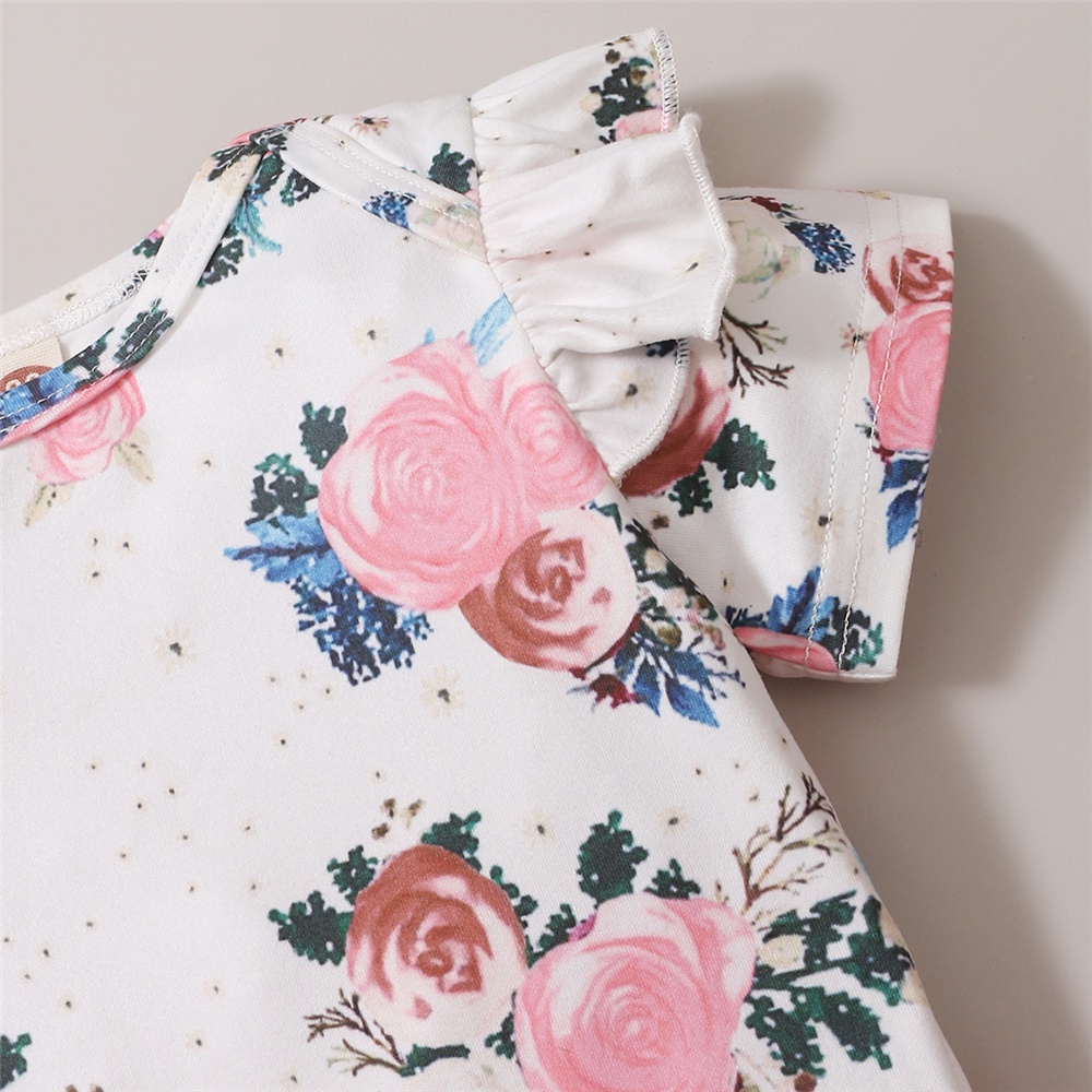 Set Đồ Mùa Hè 3 Món Gồm Áo Tay Cộc In Họa Tiết Hoa + Váy + Băng Cài Đầu Cho Bé Gái Sơ