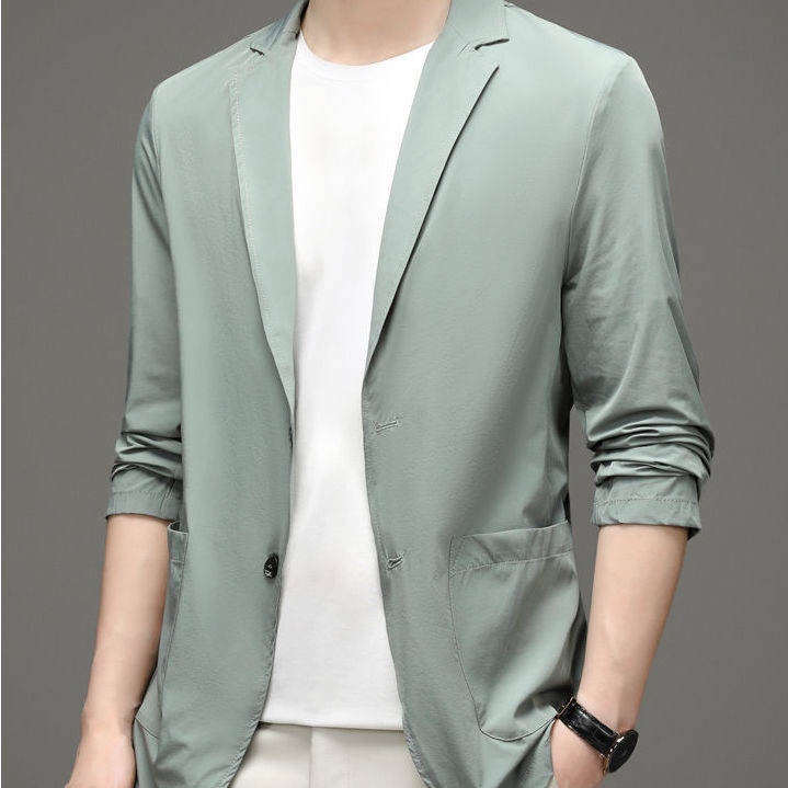 * * O kho C Blazer Nam * Áo Khoác Nam Vải Lụa Lạnh Mỏng Màu Trơn Phong Cách Phương Tây Chống Nắng Mùa Hè