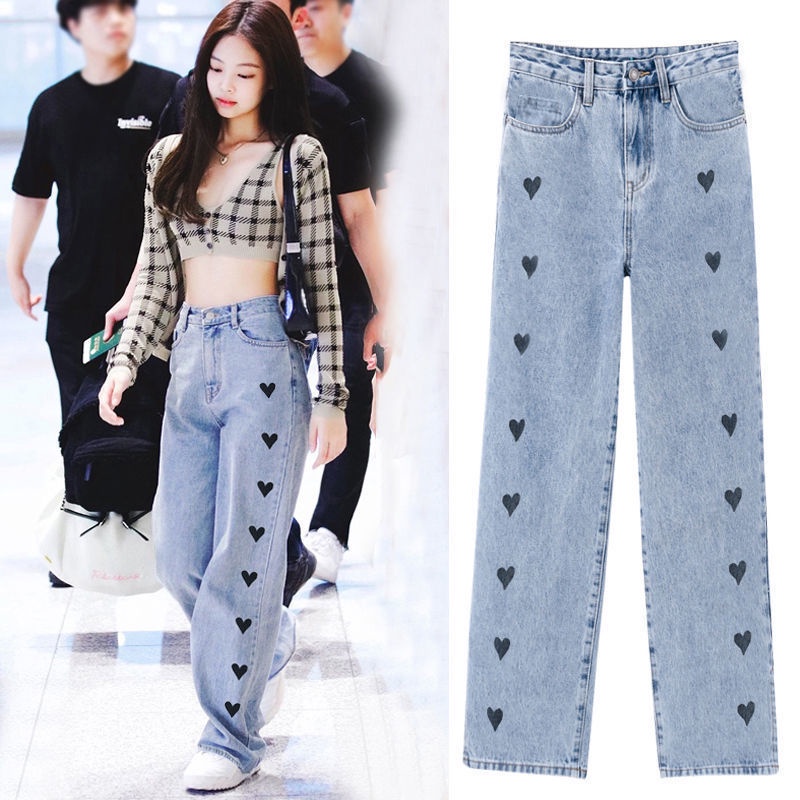 Quần Jean Nữ Ống Rộng Lưng Cao Phong Cách blackpink Jin Zhini Phong Cách Mới 2023