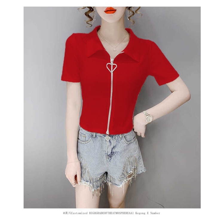 Áo Thun Tay Lửng Eo Cao Ôm Dáng Phối Khóa Kéo Thời Trang Mùa Hè 2023 Mới Cho Nữ