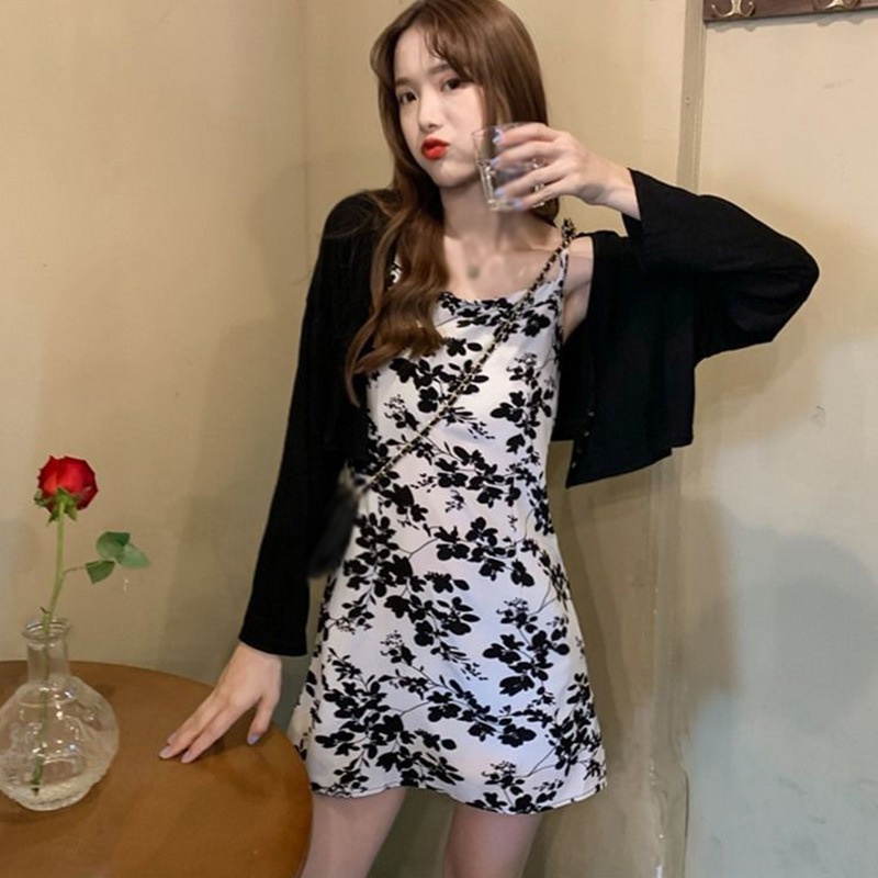 Đầm Hai Dây Mỏng Ôm Eo Họa Tiết Hoa Thời Trang Cho Nữ SIZE L