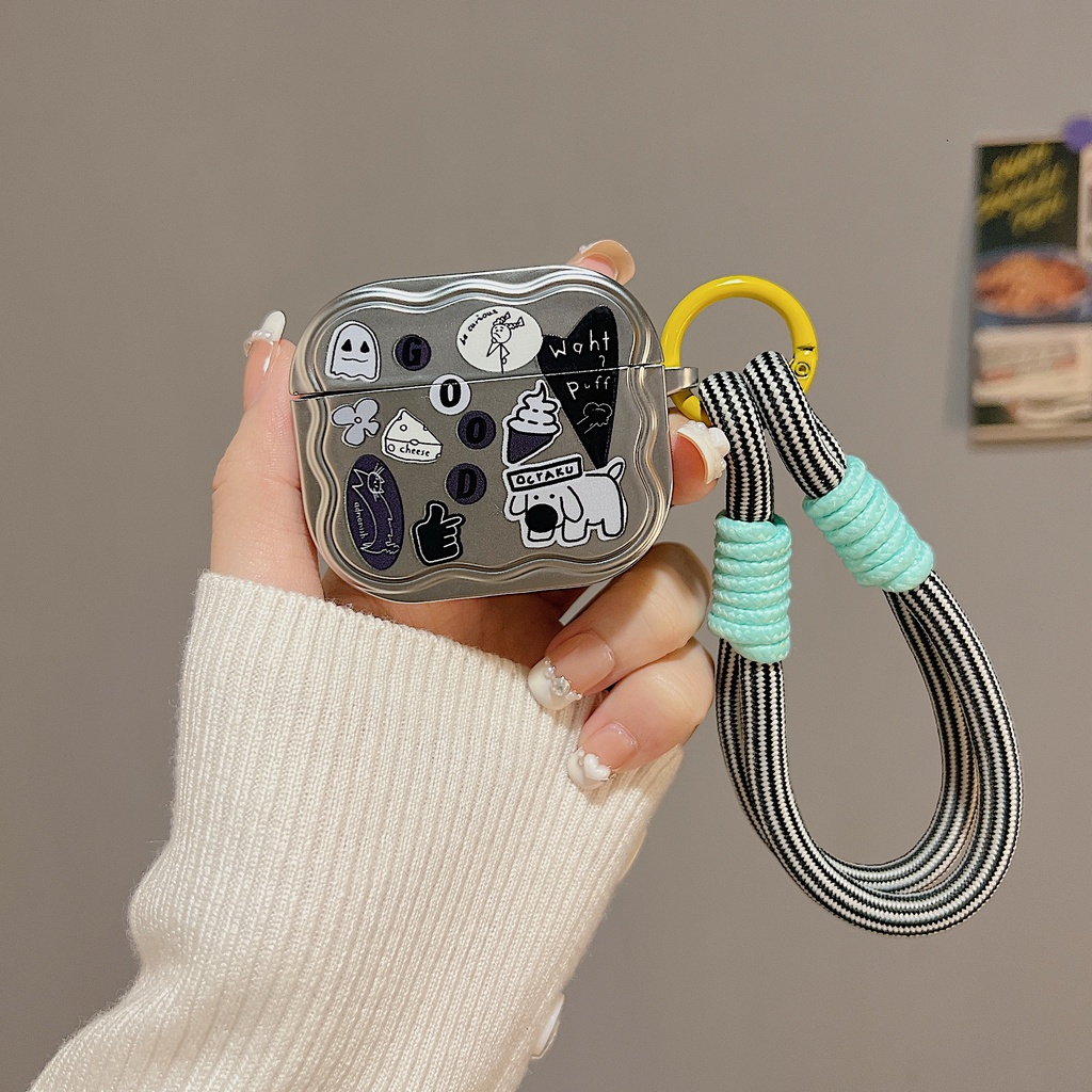 Vỏ Bảo Vệ Hộp Sạc Tai Nghe Bluetooth Không Dây AirPods 1 2 gen3 pro2 2022 Bằng PC Cứng Mạ Điện Họa Tiết Hoạt Hình Màu Bạc Chống Rơi