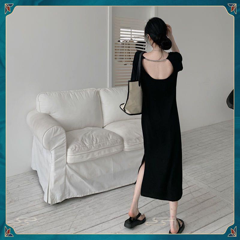 Đầm Thun Cổ Tròn Dáng Rộng Hở Lưng Thời Trang Mùa Hè Quyến Rũ Cho Nữ