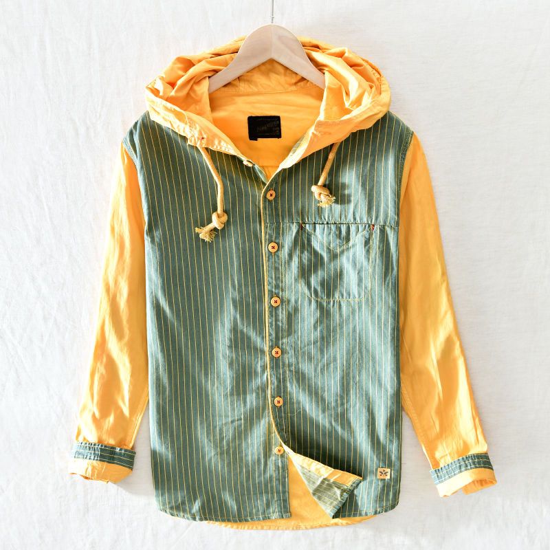 Áo khoác có mũ sọc M-2XL nam dài tay 100% cotton phong cách Hàn Quốc thời trang thành thị có mũ