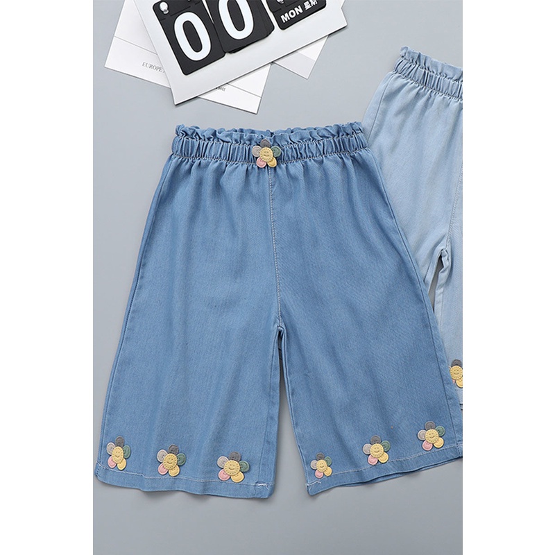 Quần Denim Ống Rộng Thời Trang Mùa Hè Dễ Thương Cho Bé Gái