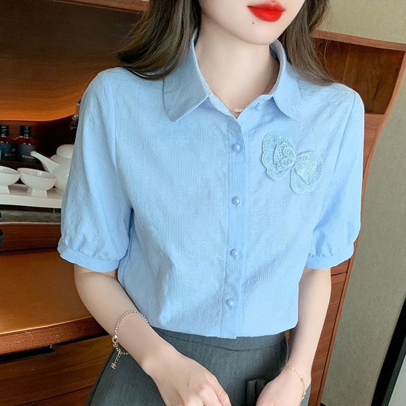Áo Sơ Mi Cỡ Lớn Thêu Họa Tiết Màu Trơn Thời Trang Mùa Hè Hàng Mới