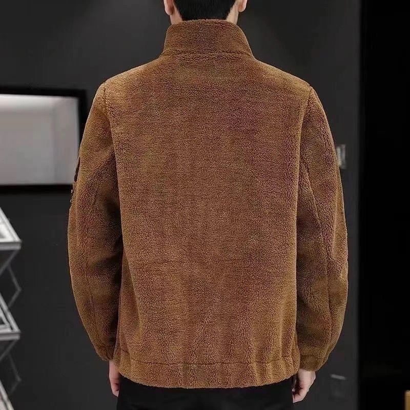 Áo Khoác Lông Cừu Cổ Đứng Thêu Họa Tiết Thời Trang Thu Đông Cho Nam