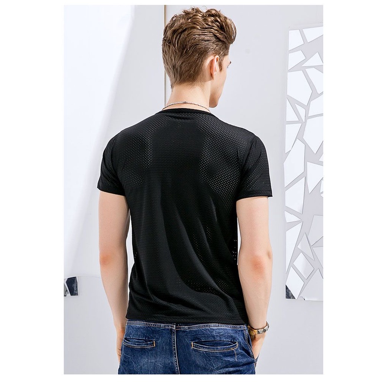 Áo Thun Thể Thao Tay Ngắn Cổ Chữ V Phối Lưới Thoáng Khí Nhanh Khô Thời Trang Mùa Hè Cho Nam