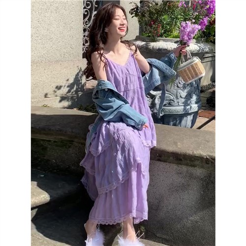 Đầm Dáng Rộng Che Bụng Che Phủ Bụng Thời Trang Mùa Hè Màu Tím Size S-L