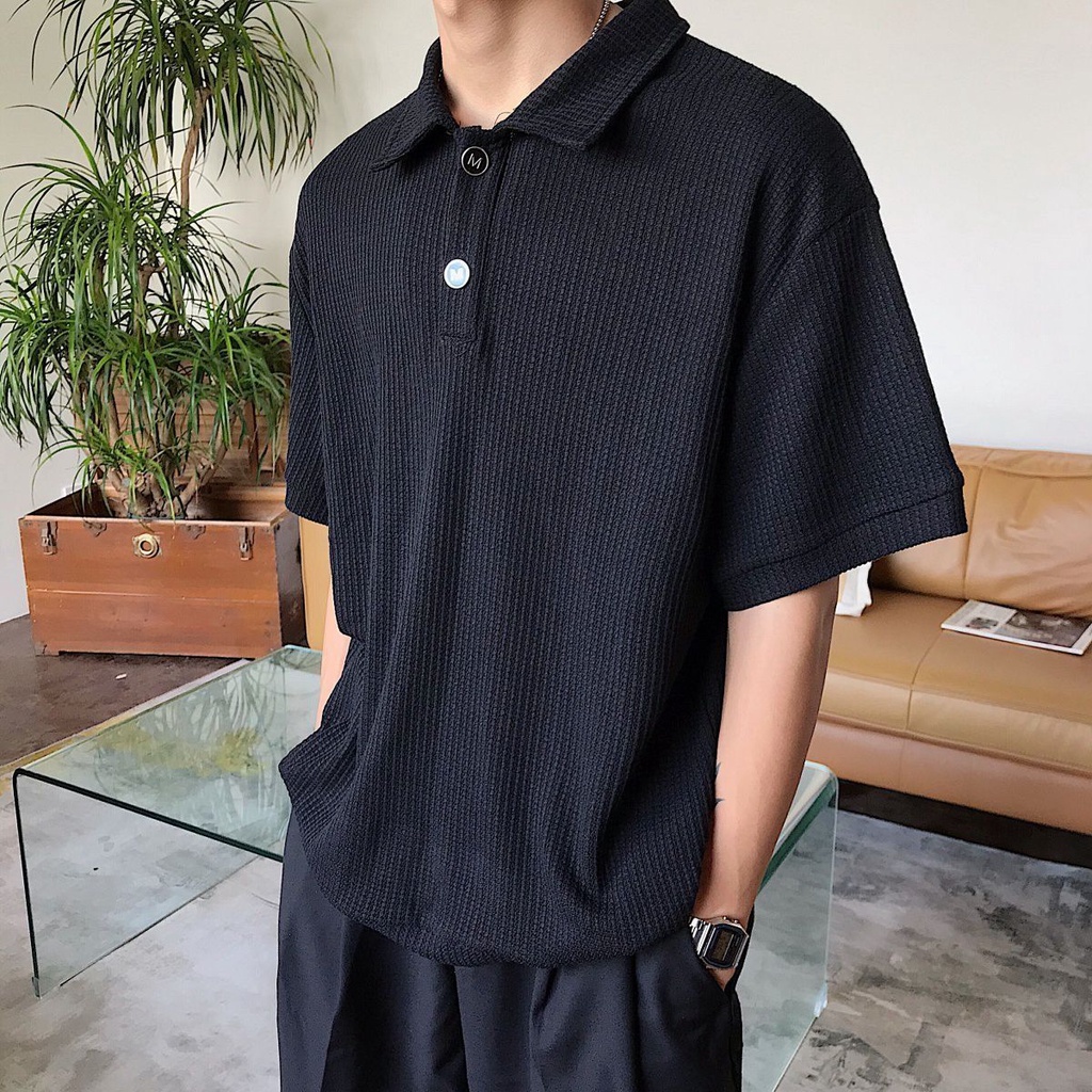 Áo Thun Polo Tay Ngắn Dáng Rộng Màu Trơn Đơn Giản Thời Trang Cho Nam