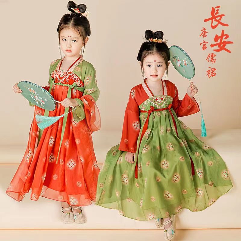 Hán phục cho bé gái váy liền phong cách Trung Quốc cổ điển Nho giáo trang phục biểu diễn lễ hội phong cách Đôn Hoàng