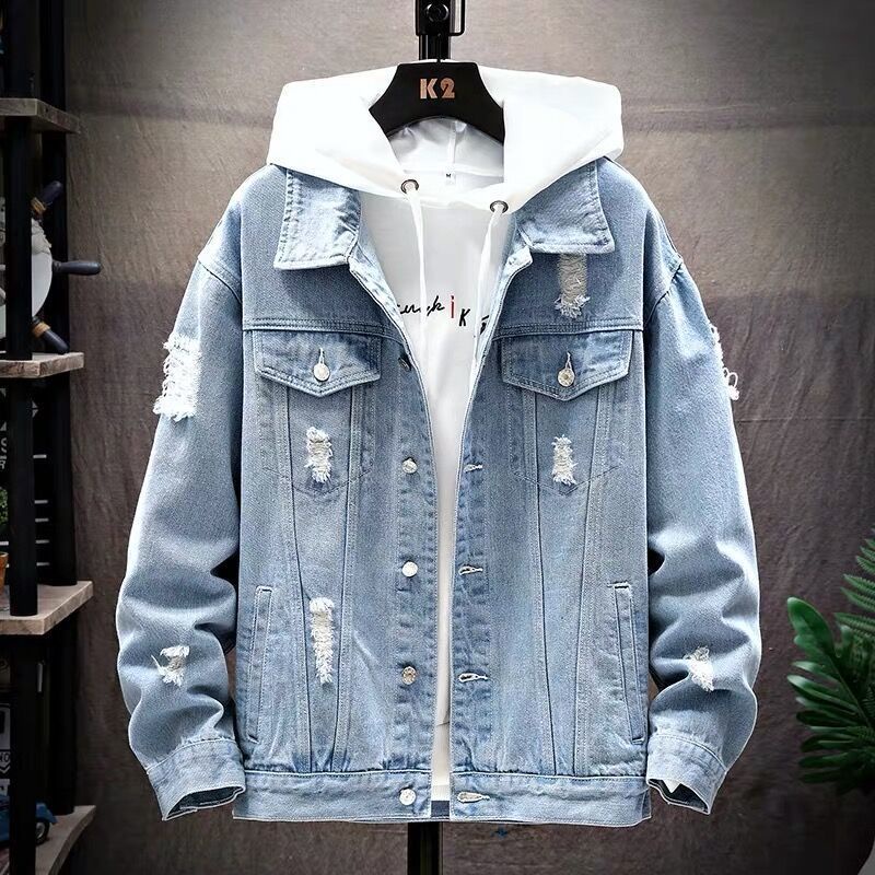 Áo Khoác Denim Dáng Rộng Phối Nút Cá Tính Theo Phong Cách Hàn Quốc Dành Cho Nam