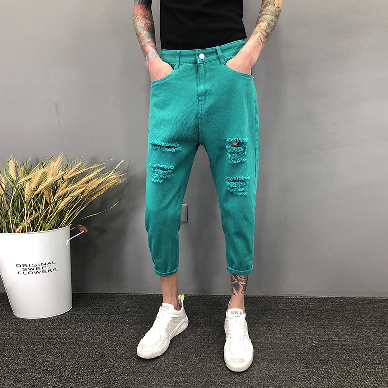 Quần jeans Lửng Rách Gối Thời Trang Dành Cho Nam