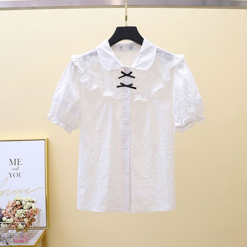 Áo Sơ Mi Cotton Tay Ngắn Màu Trắng Đính Nơ Phong Cách Phương Tây Dành Cho Bé Gái