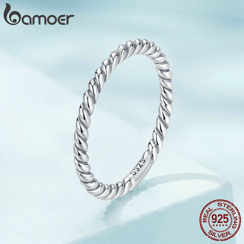 BAMOER Nhẫn bạc 925 KiểU DáNg Đơn GiảN ThờI Trang