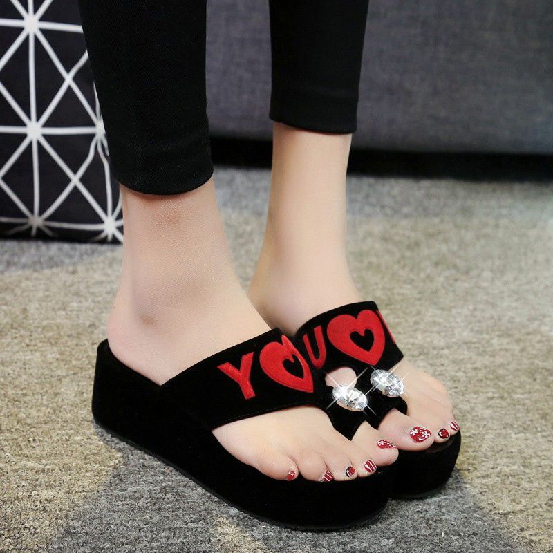 Hàng Mới Về ~ Dép Sandal Đế Dày Cao Gót Đính Đá Hình Trái Tim Phong Cách Mới Cho Nữ Đi Biển