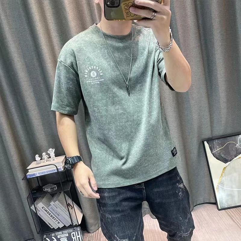 Áo Thun Cổ Tròn Họa Tiết Màu Nhuộm Phong Cách Hàn Quốc Thời Trang Mùa Hè Cho Nam