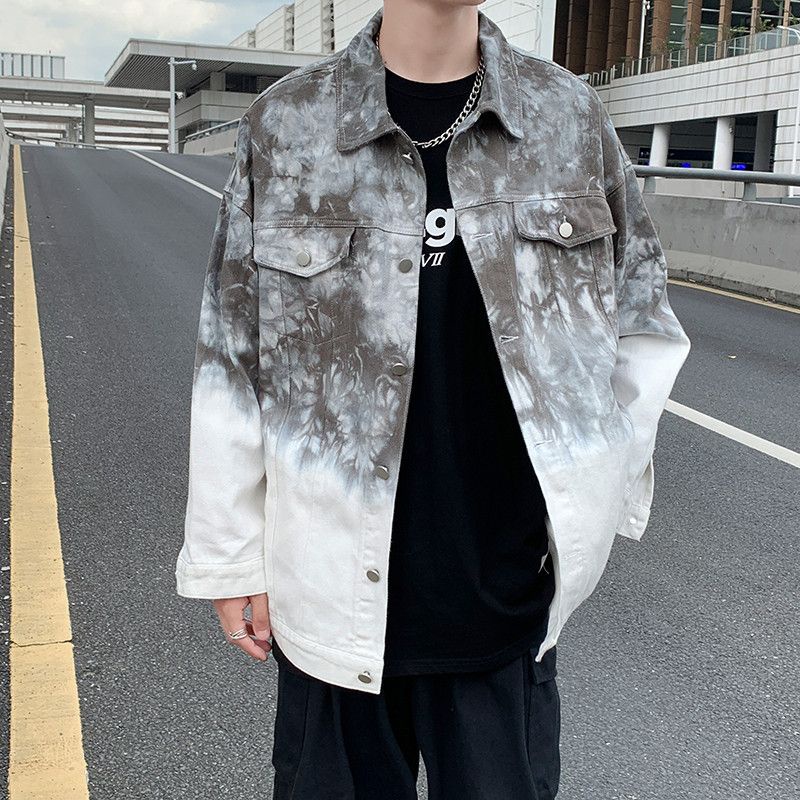 Áo khoác bò nhuộm màu hồng cà vạt M-2XL áo nam đẹp trai áo khoác cặp đôi Oversize màu gradient