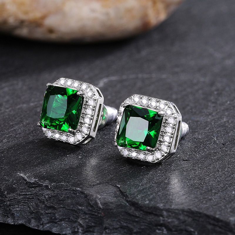 Bông Tai Hình Vuông Đính Đá Zircon Màu Xanh Lá Cây Tinh Tế Bán Chạy Giá Sỉ Cho Nữ