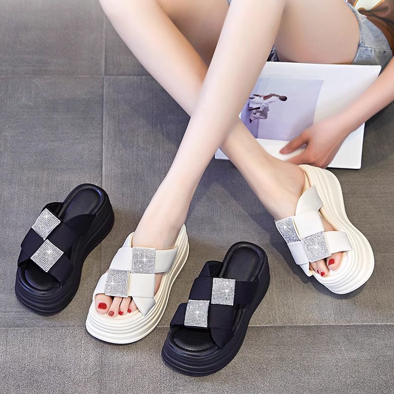 Dép Đế Xuồng Dày Đính Đá Thời Trang Mùa Hè 2023 Cho Nữ