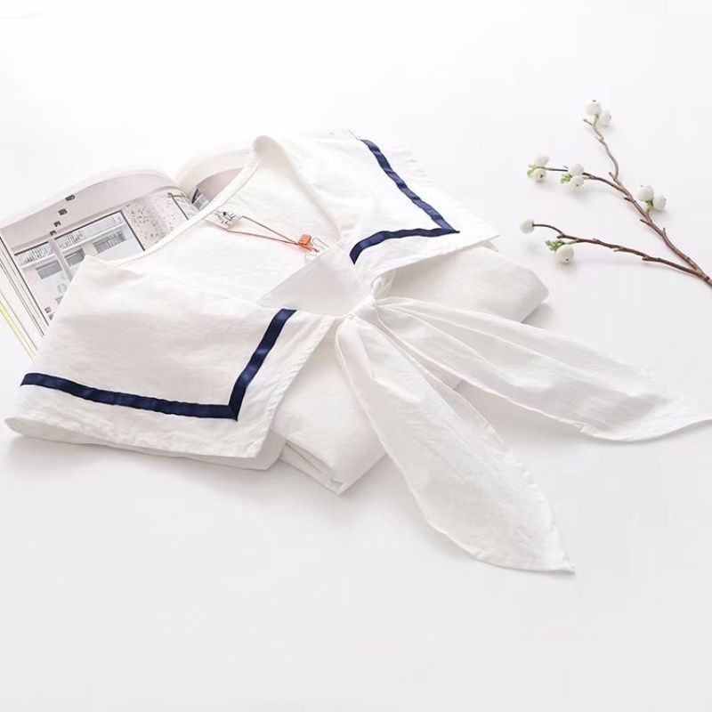 Áo Sơ Mi Thắt Nơ Cổ Thủy Thủ Dáng Rộng Phong Cách Preppy Dễ Phối Đồ Cho Bé Gái