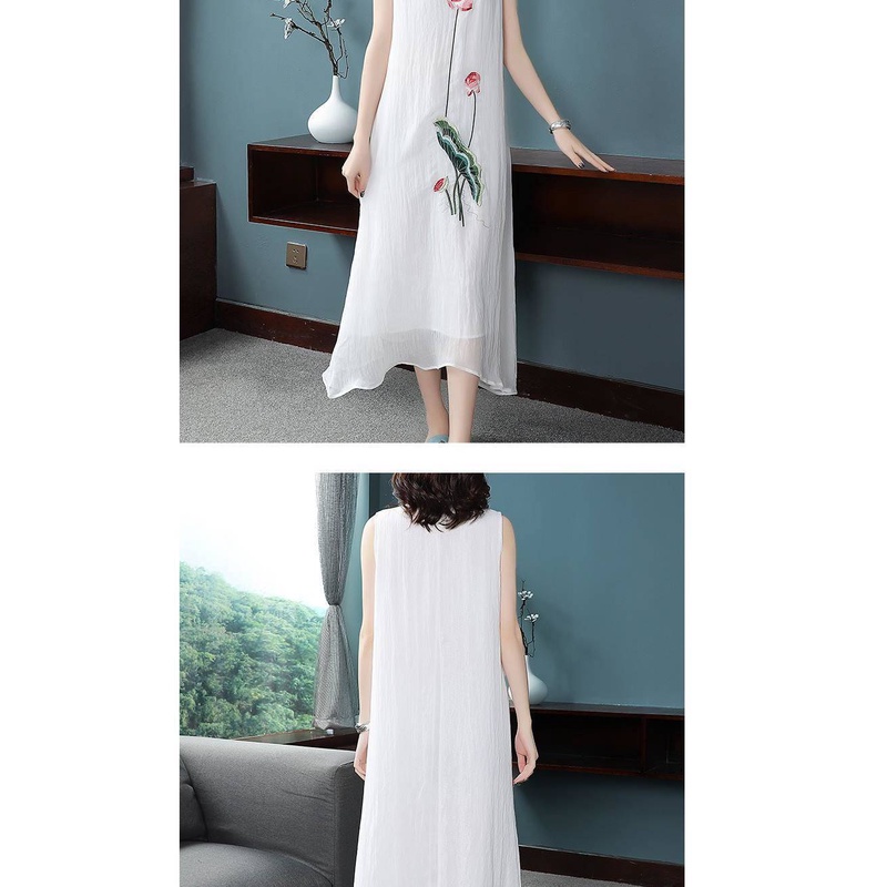 Đầm Sườn Xám Không Tay Chất Liệu Chiffon Thêu Họa Tiết Phong Cách Trung Hoa Thời Trang Mùa Hè 2023