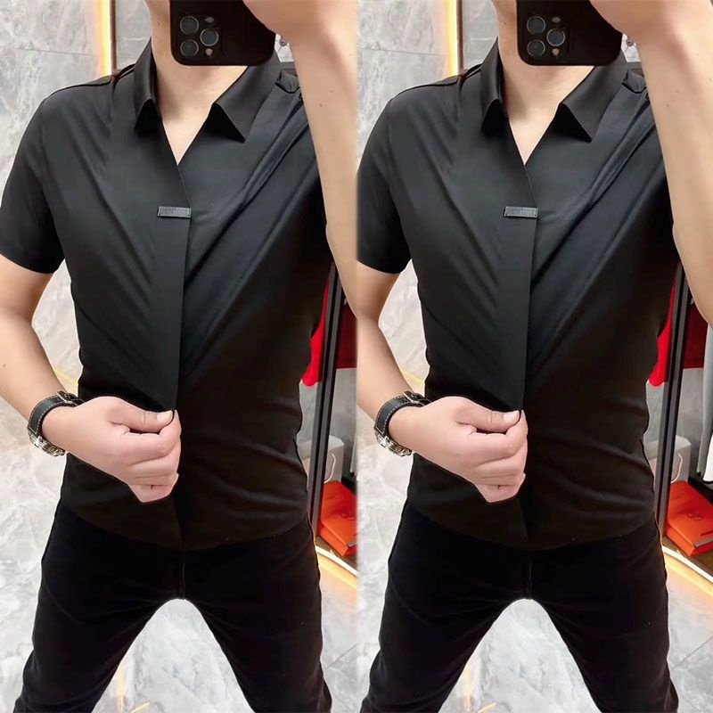 Áo Thun Tay Ngắn Cổ Chữ v Màu Trơn Phong Cách Doanh Nhân Sang Trọng Thời Trang Mùa Hè Cho Nam