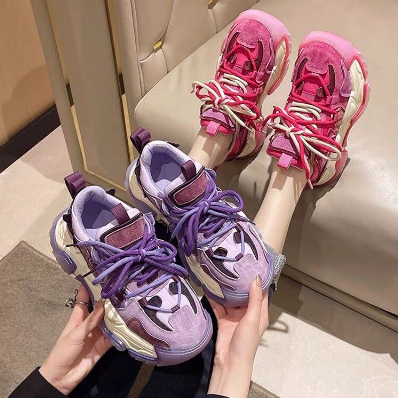 Giày Thể Thao Đế Dày Tăng Chiều Cao Màu Tím Phong Cách retro Thời Trang Mùa Xuân 2023