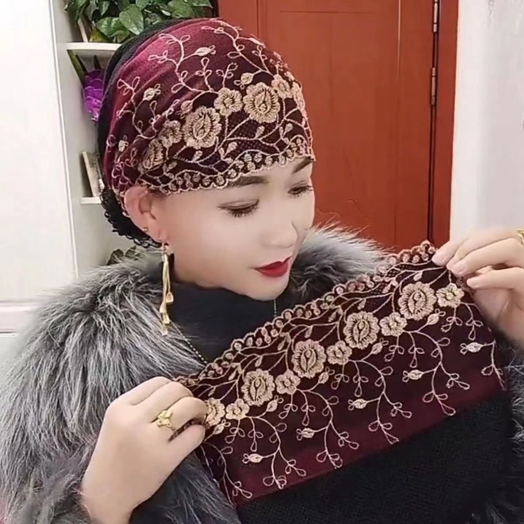 Đoạn văn của bốn mùa hoa baotou mũ ren mỏng vành c bốn mùa thêu hoa đội đầu mũ ren mỏng phong cách phương tây mũ tóc trắng thời trang trang chủ băng đô hoa lớn mũ 8.11