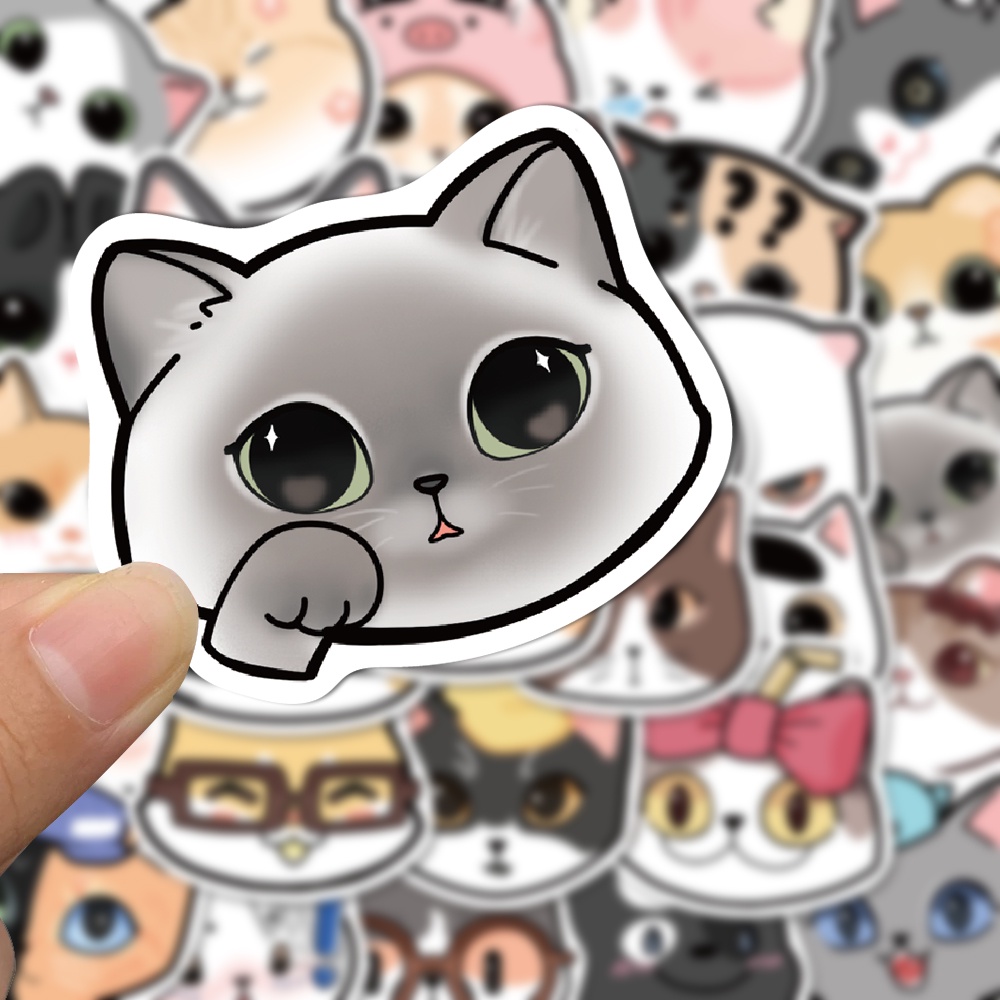Bộ 40 Miếng Dán Trang Trí Điện Thoại / Máy Tính Chống Thấm Nước Hình Mèo Hoạt Hình Dễ Thương